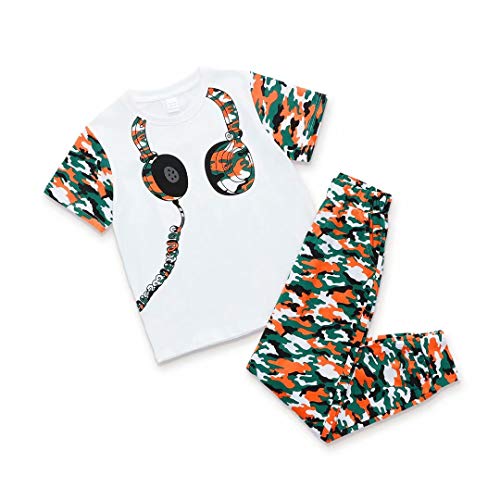 Gorboig Big Boys Clothes Size 10-12 Boys Summer Outfits Set Short Sleeve Camouflage T-Shirt& Pants 2 Packs,Camo Headset Set 11-12Y
