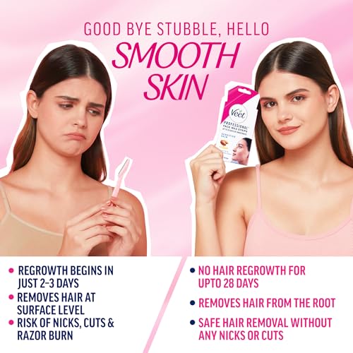 Image of Veet Face Wax Strips for Sensitive Skin (4 strips + 1 post finish wipe) (Pack of 5) | Painless, Quick & Gentle Facial Hair Removal | Ready to Use for Upper Lip, Eyebrows, Chin, Sidelocks