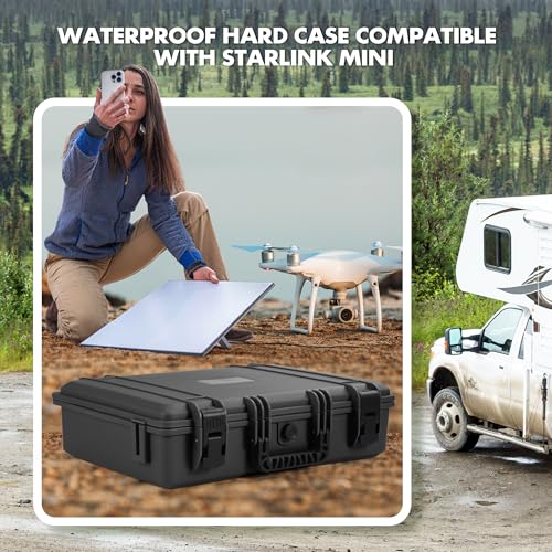 EUGOOCX Stoßfeste Hartschalenkoffer Kompatibel mit Starlink Mini, IP67 Wasserdicht Reiseetui für Starlink Mini Dish Kickstand, Power Adapter, Rohradapter, Kabel, Schwarz