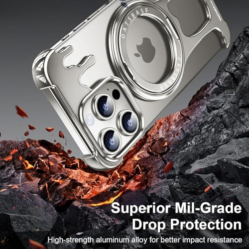 Coque metal iPhone 15 Pro Max MagSafe avec support rotatif sans cadre - 2