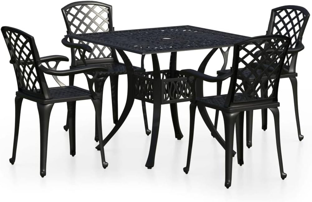 5 Piece Bistro Set,Afternoon Tea Suit,Conversation Furniture,Backyard Decor,Perfect for Patio, Garden, Porch, or Front Yard Area, Cast Aluminum Black