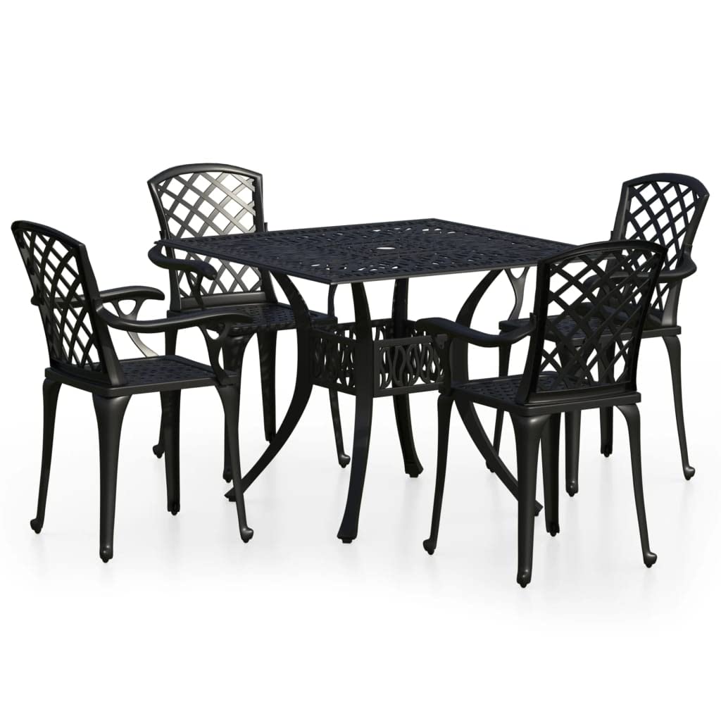 Juego de bistró de 5 piezas de aluminio fundido a presión negro juego de patio muebles de jardín apto para balcones