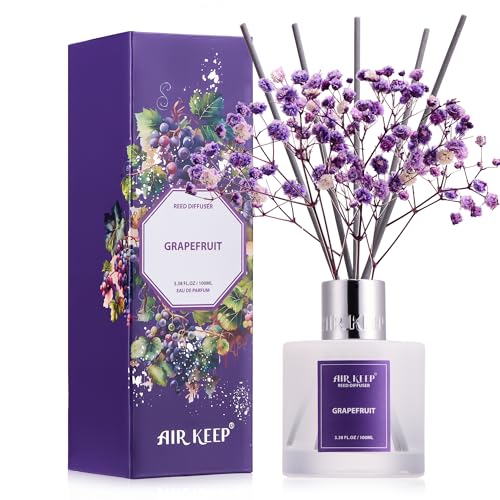 Image of Airkeep Reed Diffuser Set,3.38 fl oz (100 ml) - Grapefruit Lemon Oil Diffusers with 8 Reed Sticks,Home Fragrance Reed Diffuser for Bathroom Shelf Decor