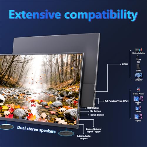 Image of 16 Inch Portable Monitor for Laptop and Gaming, 165Hz 450 Nit 100% sRGB | External Second Screen with Stand, HDMI Type-C, Compatiable Mac Xbox PS5, Eye Care, Ultra-Slim Aluminum Alloy Body