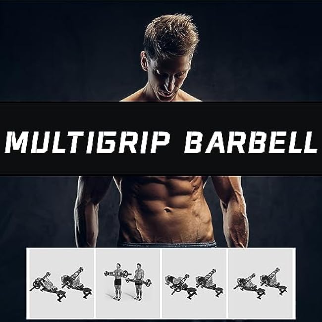 Multi Grip Barbell ¨C Swiss Bar, American Bar with 3 Positions for Angled Neutral Grip Pressing Lifting Curls, 7 Feet Long