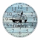 KEEPSUPER Clock Happy Camper Wall Clock 10 Inch Battery Operated Clock Silent Non-Ticking Modern Clocks Decorative for Home Kitchen Living Room Bathroom Office