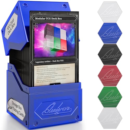 Image of Quiver Time 360 Modular Nexus DeckBlock - Durable Stackable MTG Deck Box for Commander fits 100+ Cards | Stylish 100 Card Deck Box MTG | Interchangeable TCG Decks Boxes (1 pcs, Blue)