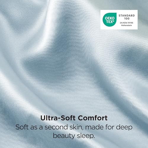 Image of Bedsure Satin Pillowcase 2 Pack Similar to Silk Pillow Cases Standard Size, Pillow Case for Sleeping Women with Envelope Closure, Gifts for Women Men, Stone Blue, 20x26 Inches, 2pcs