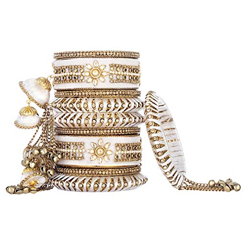 Image of Peora Velvet Silk Thread Kundan Studded Chuda Bangles Set Gift for Women