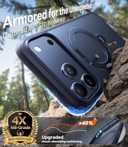 Image of TORRAS Luxury 360 Click-Lock Rotating Stand Case for iPhone 17 Pro Max | Mil-Grade Protection Cover | Fit for MagSafe | Camera Control | Premium Imported | Flagship Ostand Q3 Spin 6.9'' Deep Blue