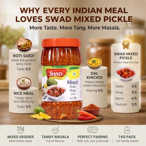 Image of SWAD Delicious and Tangy Mixed Pickle Achar /Mango, Lemon, Green Chillies, Carrot, Kerda Mixed Pickle - 1 Kg