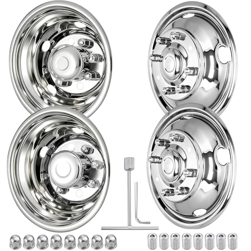 Image of Wheel Simulators Stainless Steel Bolt Kit Fit for Pick-up Trucks Vans RV Hub Caps Rim Skin Chrome Cover Parts (19.5 inch 8Lug for2002)