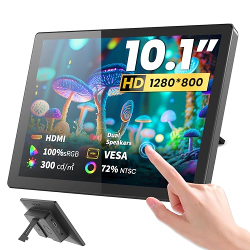 Image of 10.1 Inch Touchscreen Monitor with case for pi, 1280x800 HD IPS Portable HDMI Touch Screen Display for Raspberry Pi 5 /4B /3B+ /3B /B+ Jetson Nano Win11 /10 /8 /7 PC Laptop, Dual-Speaker, Fan