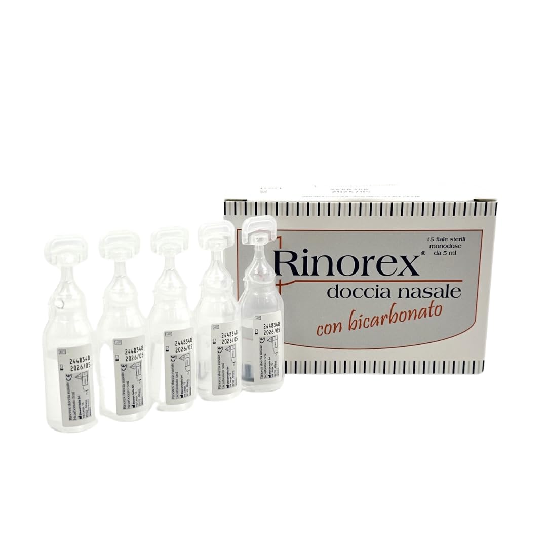 RINOREX DOCCIA BICARBONATO 15FX5ML, Soluzione Salina Ipertonica Al 3% Idoneo Per Doccia Nasale Micronizzata, Per la terapia aerosolica di adulti e bambini