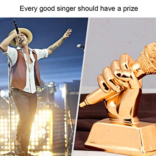 Sculpture Trofeeën Gouden microfoon trofee zingen concurrentie trofee kampioen gastheer trofee woonkamer wijnkast decoratie handgemaakt, hars materiaal (Kleur: Goud, Maat: 13 * 4,5 * 13cm) - Image 6