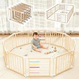 COCO DESIGN Corralito de madera para bebés, patio de juegos plegable de 8 o 10 paneles con panel de puerta y juguetes integrados, tamaño y forma ajustables, patio de juegos portátil para bebés y niños