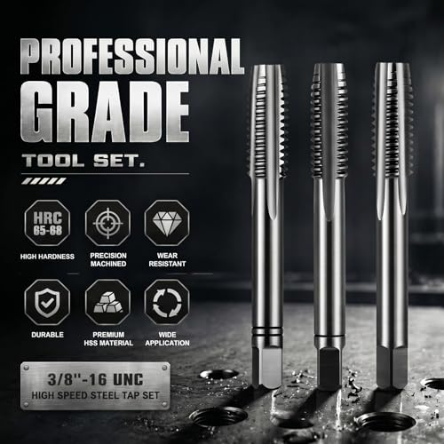 Image of Gisafai 3 Pcs Hss Tap Set Taper Plug and Bottoming Hand Taps, 3 /8 inch-16