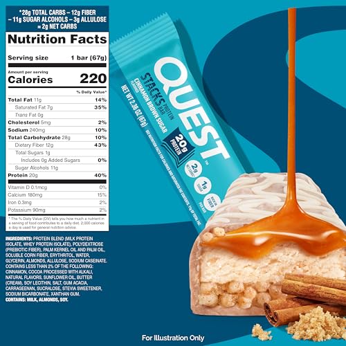 Image of Quest Nutrition Stacks Protein Bars, Cinnamon Brown Sugar, 4 Count | 20g Protein, 12g Fiber, 1g Sugar, Gluten Free, High Quality Protein, Chewy, Crispy, Soft and Crunchy, Individually Wrapped