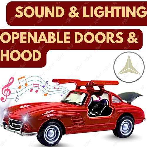 Image of toyco Alloy Metal SUV Toy Car for Kids | Pull Back Unbreakable Small Toy Cars | Openable Doors, Smooth & Shiny Edges |1:36 Scale | Gift Toys for Boys and Girls Age 3+ | (Mercedes Gulwing red)