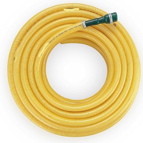 Image of AHYRA 0.75 Inch Yellow Heavy Duty Braided Water Hose Pipe Connector & 2 Pcs Clamps | Lightweight, Durable & Flexible| Hose Pipe For Watering Garden,Cleaning,Outdoor-Indoor Use (30 Meter (98.4 Feet)