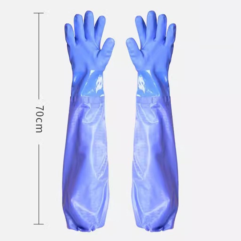 Angelhandschuhe 70 cm Dicke wasserdichte Gummi-Angelhandschuhe, ölbeständig, rutschfest und Plüschhandschuhe, Wasserverarbeitung (Color : Blue, Size : 10pcs)