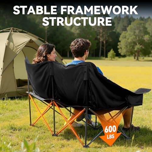 Image of Oversized Double Camping Chair Padded Camping Chairs for Adults,Black