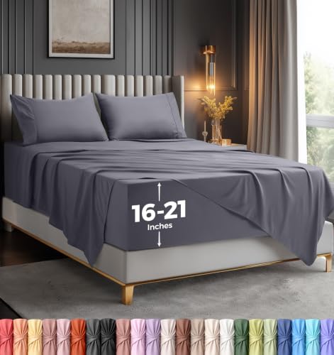 Extra Deep Pocket Queen Sheet Set - 4PCs Fits Up to 21 Inches - Grey by Utopia Bedding - Used condition - US$17.80