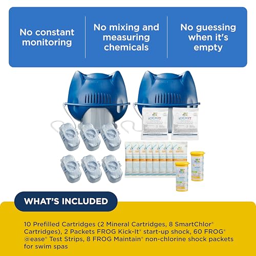 Image of FROG @Ease Floating System for Swim Spas - Quick & Easy Self-Regulating Swim Spa Sanitizer - Swim Spa Maintenance System with Sanitizing Minerals & SmartChlor Technology - 8 Month Bundle+