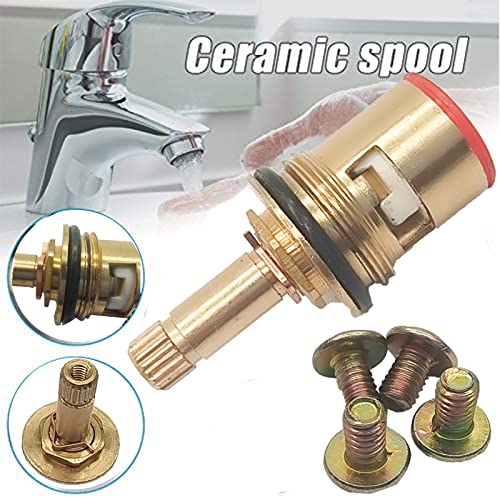 2 Set Replacement Brass Ceramic Stem Faucet Cartridge Valve Stem 20 Splines Standard Faucets Valves(48.5mm) Yellow by QINGSHENG - Image 3