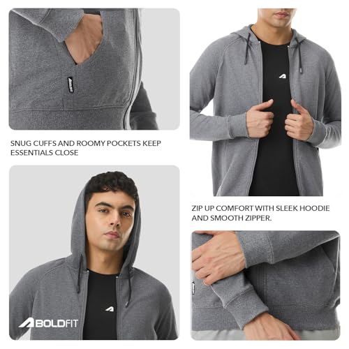 Image of Boldfit Sweatshirt for Man Zipper Hoodies Jackets for Men Stylish Hoodies Man Winter Wear Pullover Casual Sweat Shirt Travel Office Outdoor Cotton Blend with Pockets Full Zipper - Black