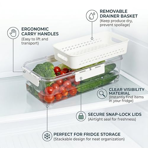 Image of Divided Fridge Storage Boxes With Serving Veggie Tray with Lid and Handle, Fridge Organizer with Removable Compartment, Fridge Storage Containers (2 in 1 Fridge Container)