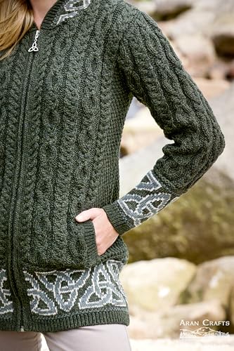 Aran Crafts Irish Women's Celtic Jacquard Hooded Coat (100% Merino Wool)3