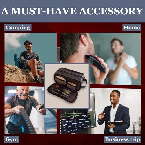 Premium Men’s Toiletry Bag with Drawstring Pouch – Durable Water-Resistant Leather-Look Travel Organizer for Shaving, Grooming & Hygiene Essentials (Dark Brown)4