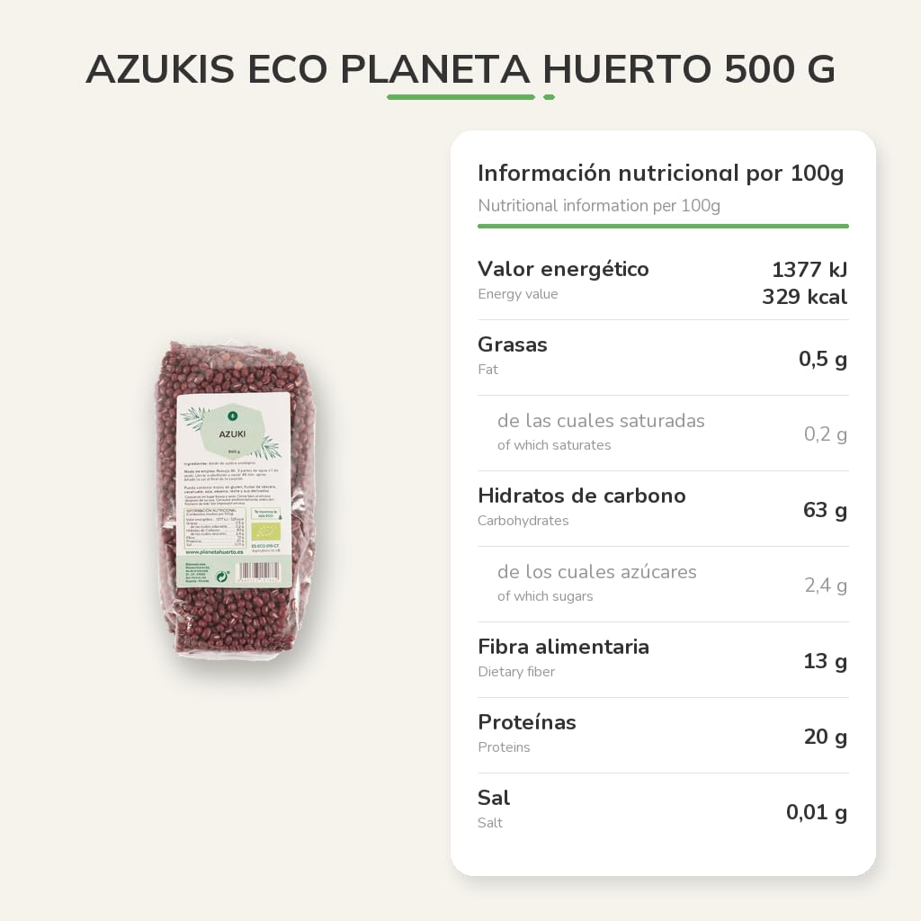 PLANETA HUERTO | Azukis ECO 500 g - Frijoles Rojos Ecológicos para una Nutrición Completa y Digestión Saludable