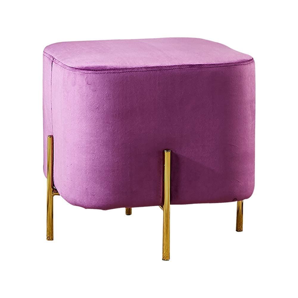 Ottoman en velours violet 45x43cm avec pieds dorés pour salon