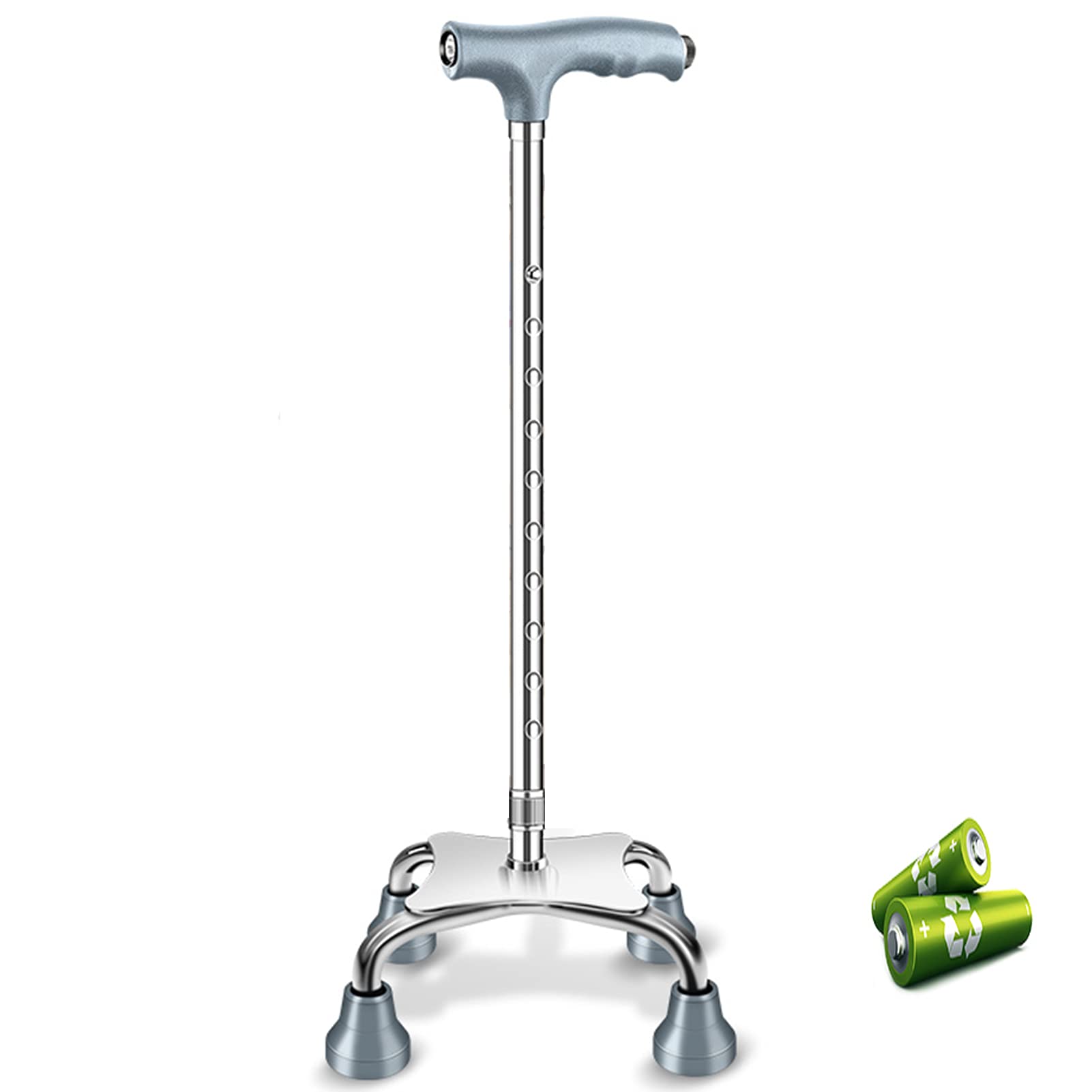 Ajustable Altura Bastón De 4 Patas Con Luces LED Masaje Cacha T Para Hombres Y Mujeres Ligero Bastón De A Pie Cómodo Estabilidad Extra Basar Ayuda De Movilidad,Silver a
