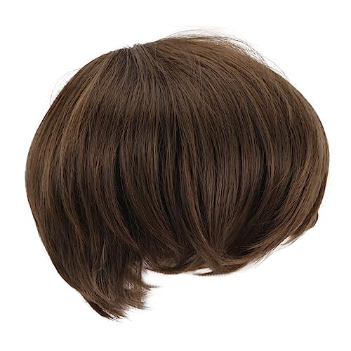 Healvian 耐熱性合成ヘアピースウィッグ 男性用ショートブラウンショートウィッグ ハロウィンコスチューム コスプレ ヘッドウェア 快適で通気性に優れています
