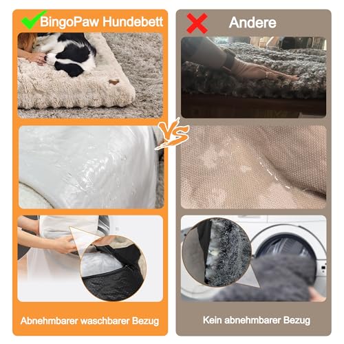 BingoPaw Hundebett Grosse Hunde waschbar: XXL Hundebetten flauschig Plüsch Hundematte für große Hunde, Hundekissen wasserdicht abnehmbar rutschfest, beruhigendes Haustierbett Grau, 120x90x12 cm