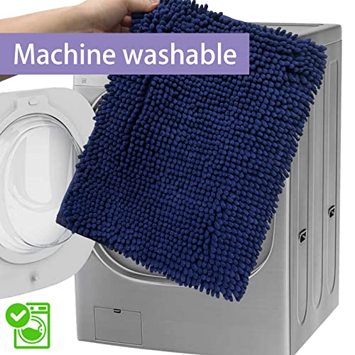 Image of Indigo Blue Bathroom Rugs Non Slip Washable 3 Piece Extra Absorbent Shaggy Chenille and Mats Sets, Soft & Dry Bath Rug /Mat Sets for Carpets Set