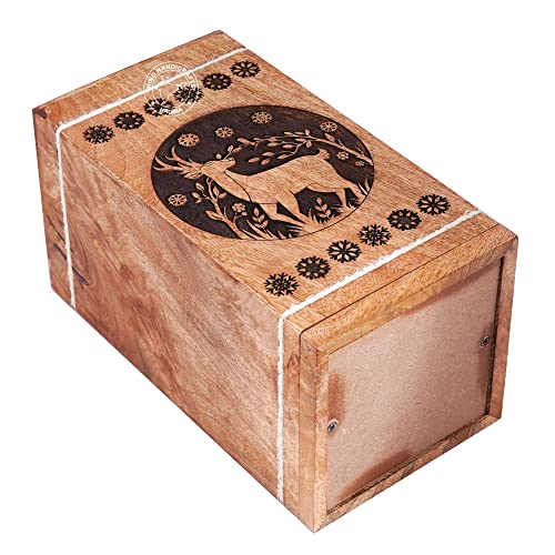 Image of Handcrafted Floral Engraved Wooden Urns for Human Ashes Adult Large - Buck Deer Cremation Urn for Ashes - Burial Urn for Columbarium - Funeral Urn Box (250 LB - Hardwood, Design-1)