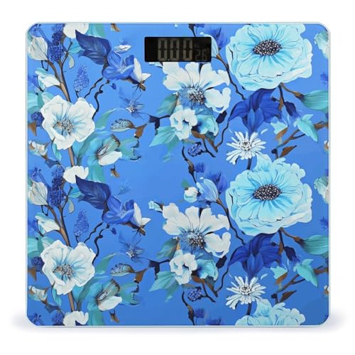 Báscula Digital de Baño Azul Floral 26x26 cm miniatura 1