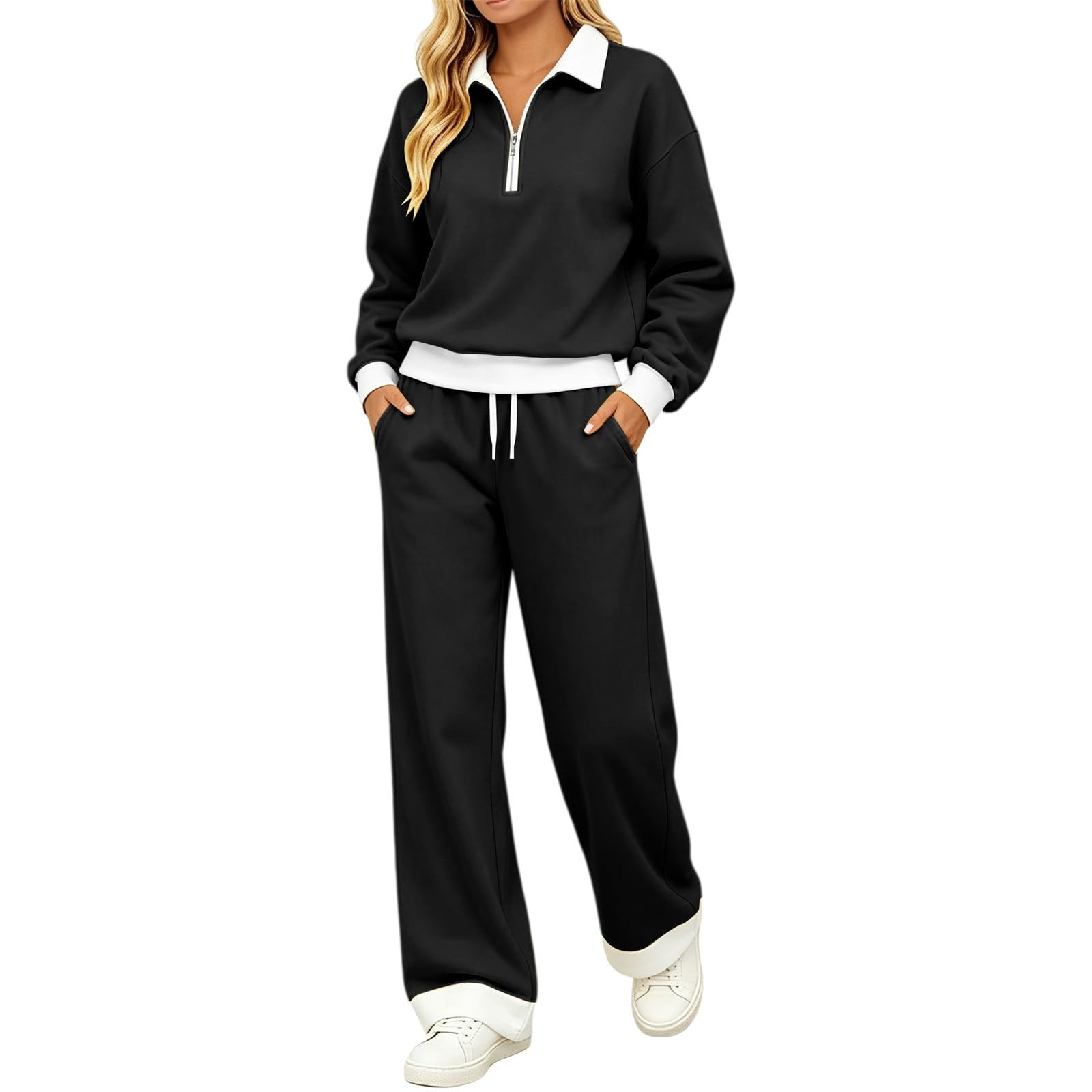 Tuta Da Ginnastica Donna 2 Pezzi Completi Sportiva Manica Lunga Scollo a V Completo Palestra Tuta Da Ginnastica Elegante Set Top E Pantaloni a Gamba Larga Tute Per Jogging Fitness Yoga Da Casa Autunno