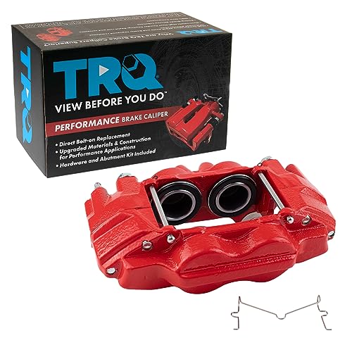 Image of TRQ Front Left Brake Caliper Performance Red Drivers Side | For 2003-2009 Toyota 4Runner 2007-2014 FJ Cruiser 2005-2023 Tacoma with 13WG Casting Number