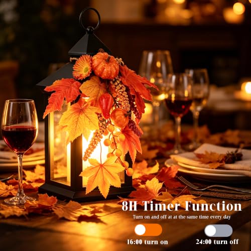 Image of Fall Lanterns Decorative Indoor & Outdoor, 14 inch Harvest Home Decor Lantern