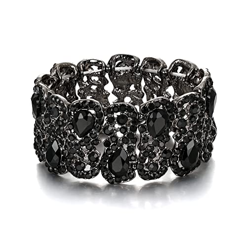 EVER FAITH Women's Austrian Crystal Costume Teardrop 8-Shaped Knot Elastic Stretch Bracelet