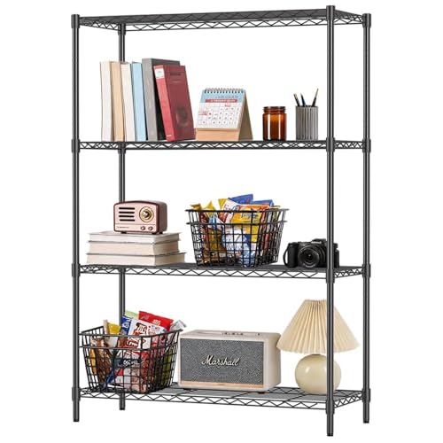 36" L×14" W×54" H Commercial Wire Shelving Unit Metal Shelf with 4 Tier Adjustable Layer Rack Strong Steel for Restaurant Garage Pantry Kitchen Garage，Black