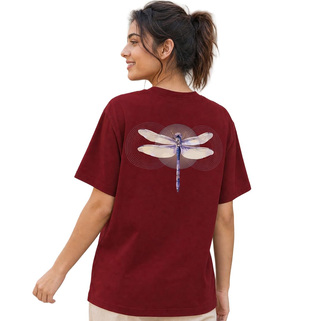 nobero Women Oversized Pure Cotton 220 GSM Printed Drop Shoulders T-Shirt(1W-TWRT-C2211-WR3_Wine red_M)-picture-19