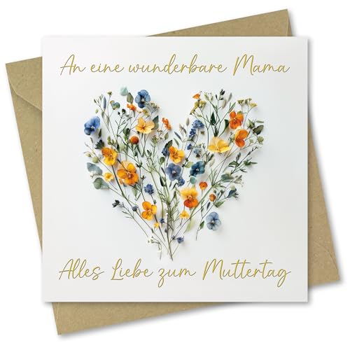 Absolutely Yours Muttertagskarte für Mama Grußkarte mit Blumenherz-Motiv inkl. Umschlag 150 × 150 mm mit goldfoliertem Text verziert.