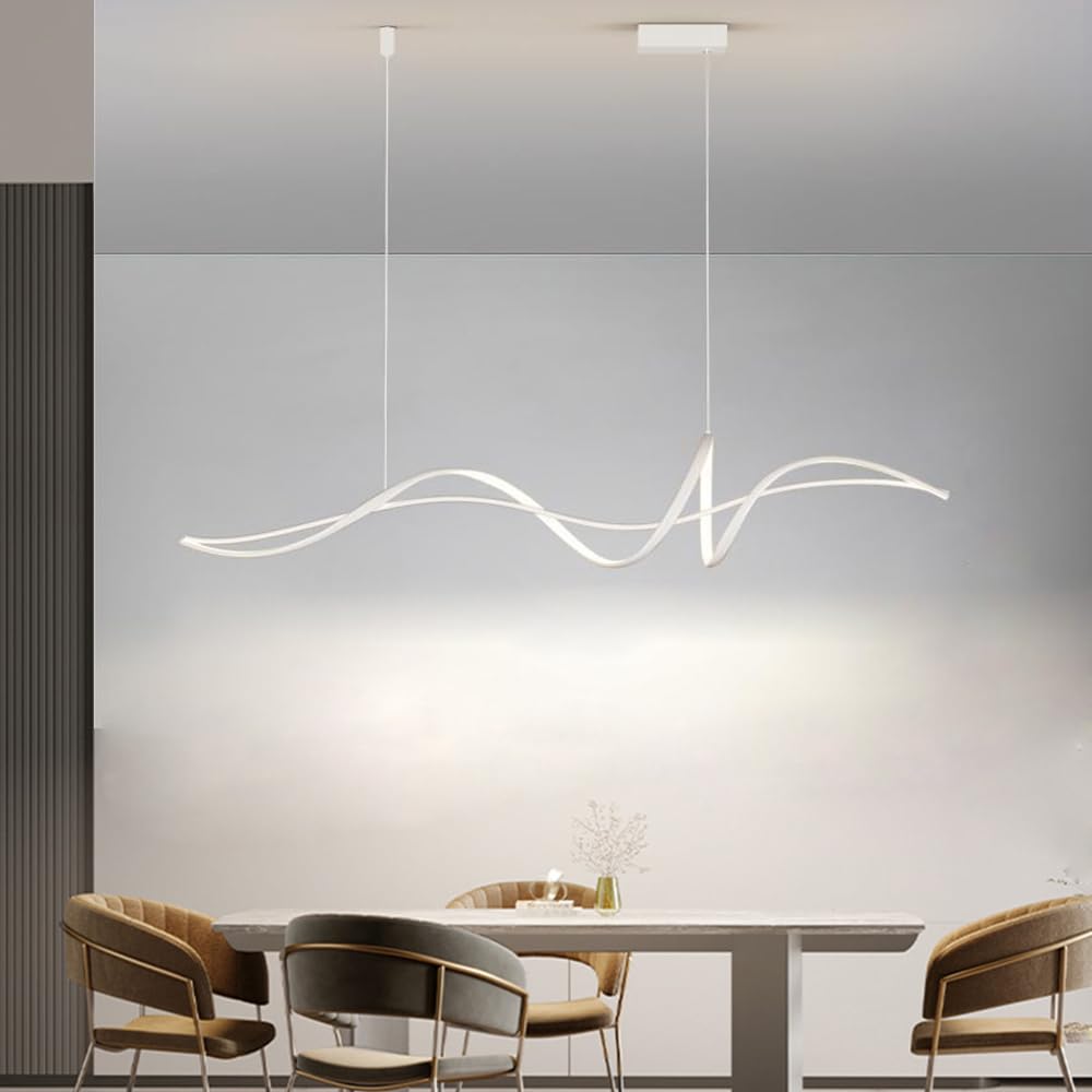 Lampada a Sospensione LED Dimmerabile Plafoniera Spirale Alluminio Lampadario Moderna Nero per Isola Cucina, Sala da Pranzo, Soggiorno (L160CM, Bianco)