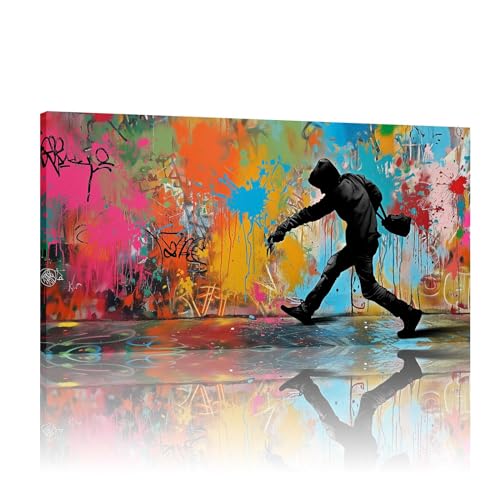 Toile murale de Banksy 50x100 cm : impressions de graffitis colorés pour salon sans cadre